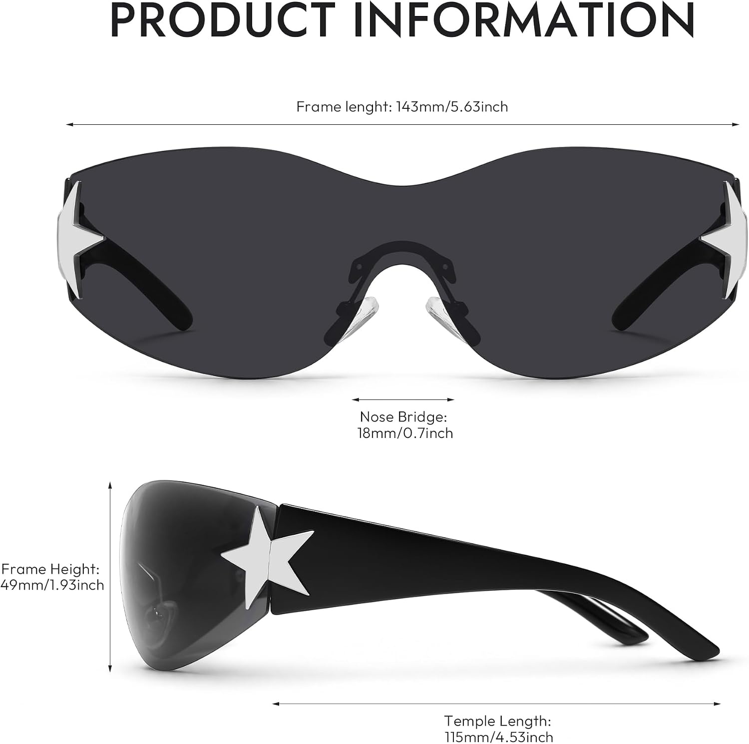 image:imageEiuizah Y2k Sunglasses for Women Men Shield Wrap Around Fashion Sunglasses Trendy Oversized Frameless Sun GlassesA2blackwhite Sliver