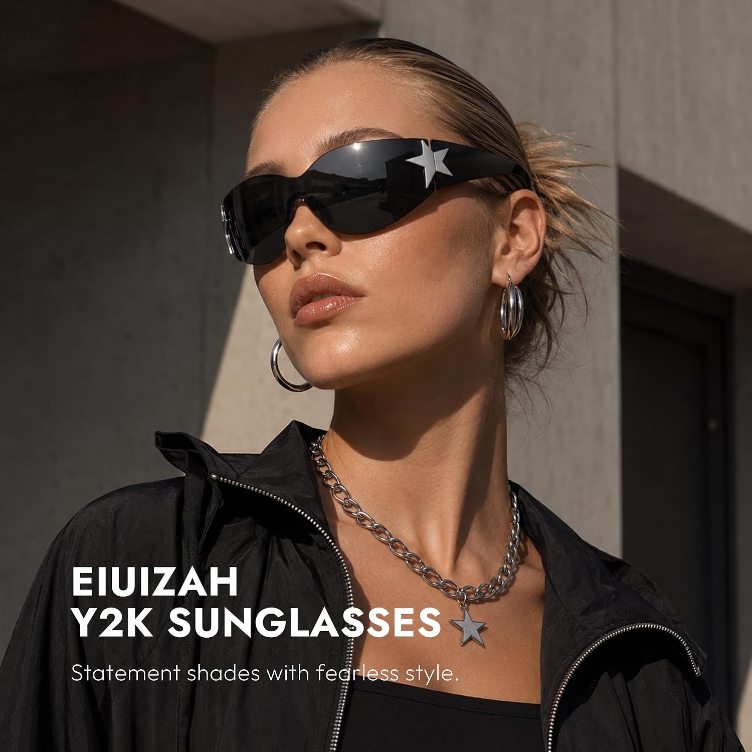 image:imageEiuizah Y2k Sunglasses for Women Men Shield Wrap Around Fashion Sunglasses Trendy Oversized Frameless Sun GlassesClear Pink