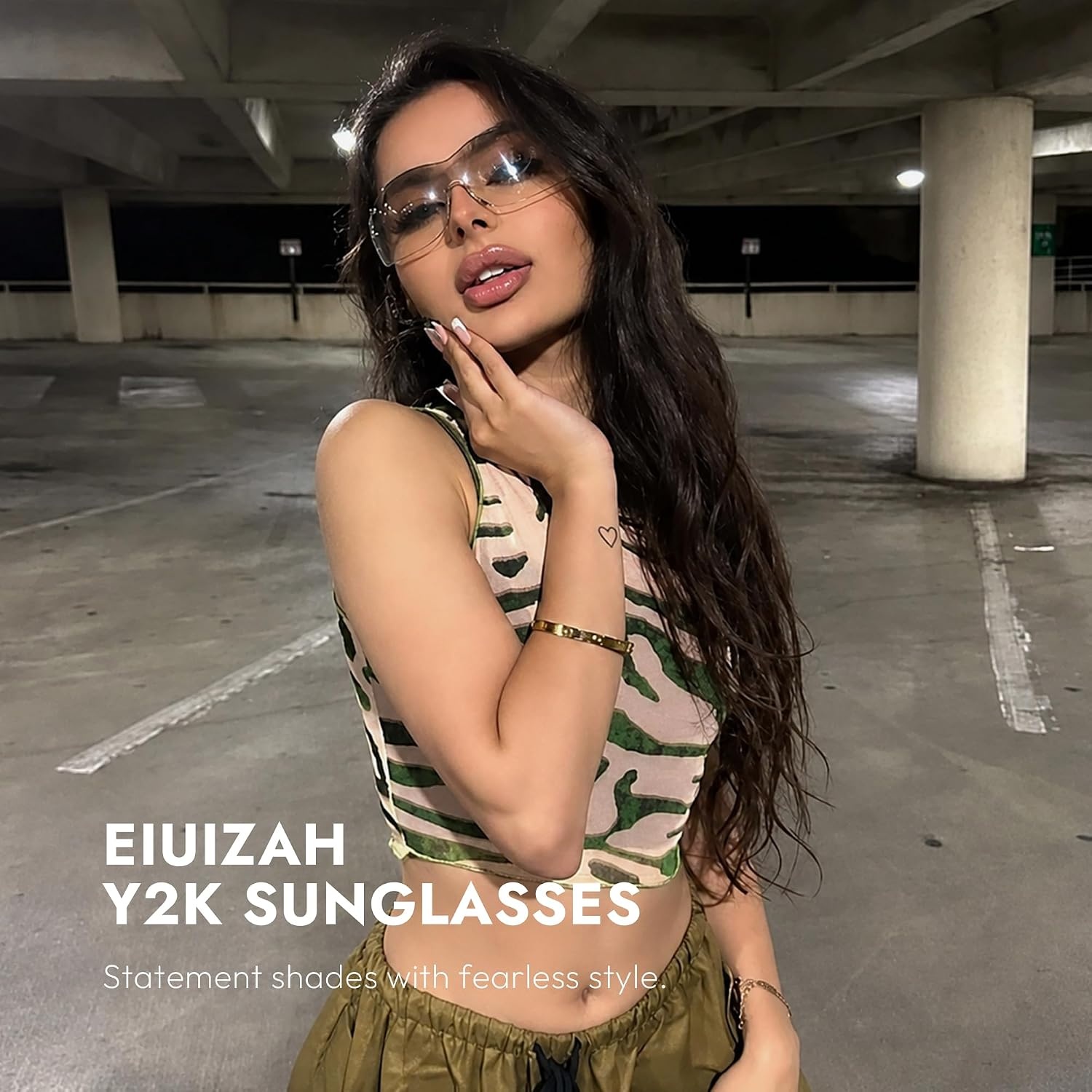 image:imageEiuizah Y2k Sunglasses for Women Men Shield Wrap Around Fashion Sunglasses Trendy Oversized Frameless Sun GlassesClear Pink