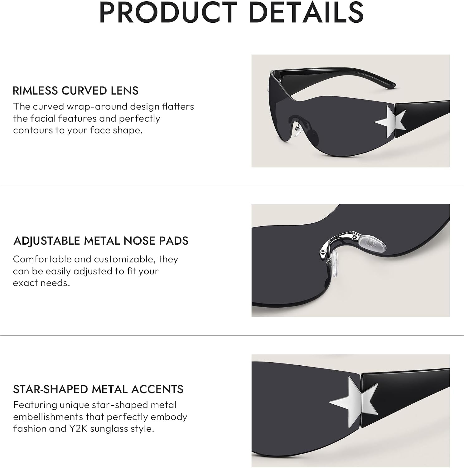 image:imageEiuizah Y2k Sunglasses for Women Men Shield Wrap Around Fashion Sunglasses Trendy Oversized Frameless Sun GlassesClear Pink