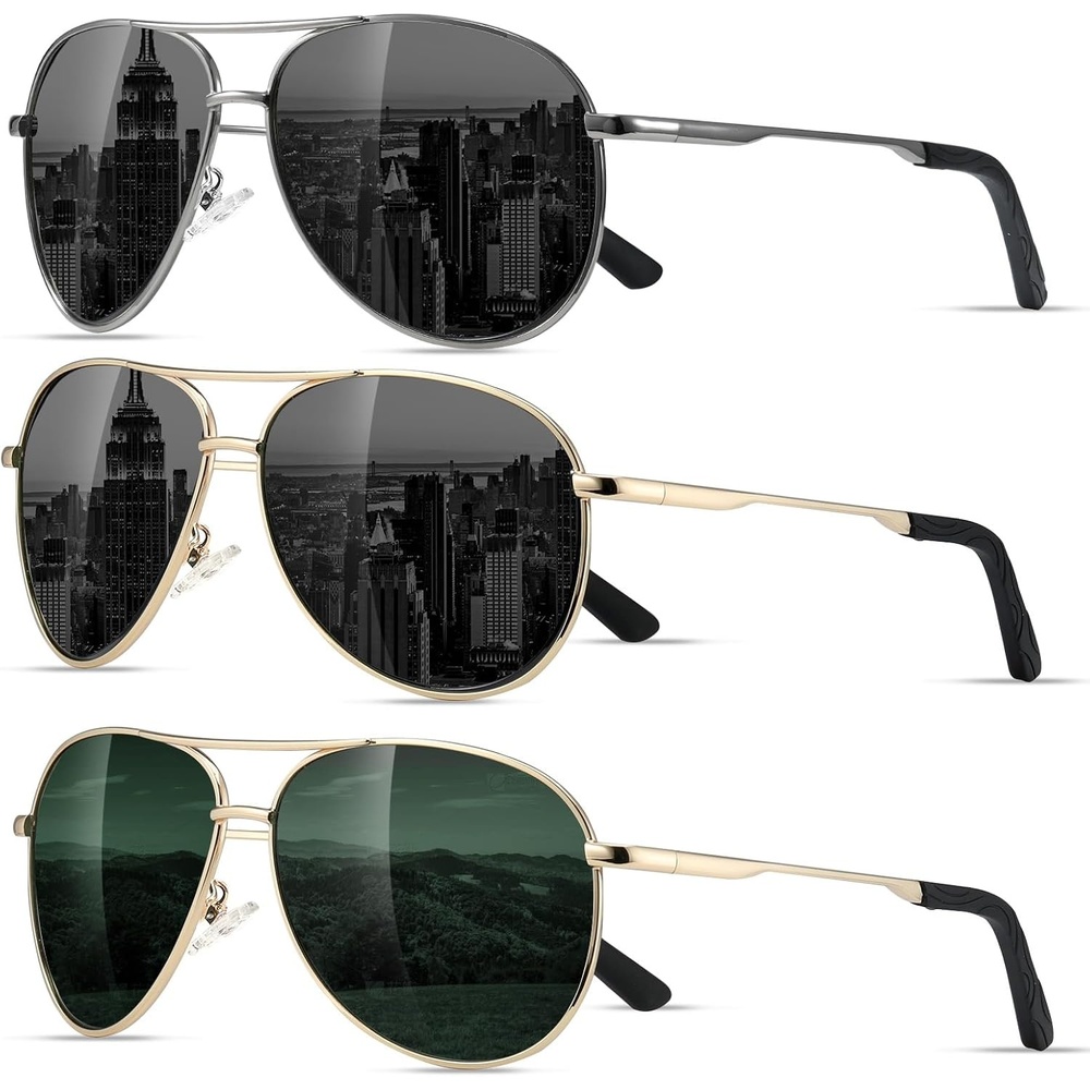 image:imageEiuizah Polarized Aviator Sunglasses for Men Women UV400 Driving ShadesBlackBlackBlackish Green