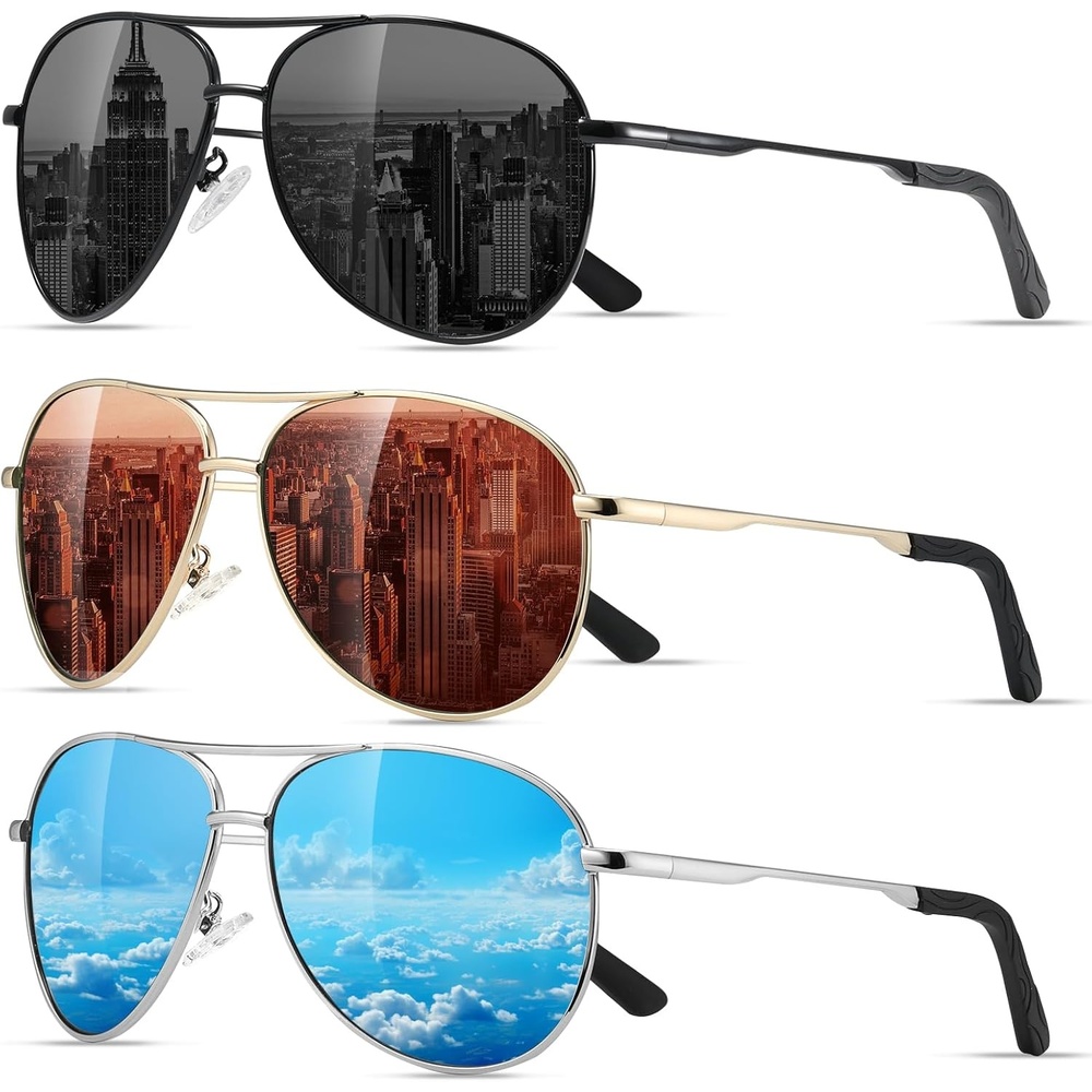 image:imageEiuizah Polarized Aviator Sunglasses for Men Women UV400 Driving ShadesBlackBrownIce Blue