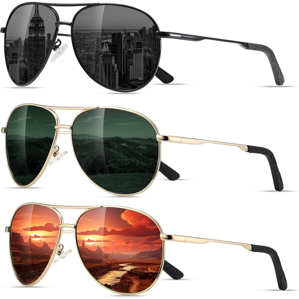 image:imageEiuizah Polarized Aviator Sunglasses for Men Women UV400 Driving ShadesRedBlackBlackish Green
