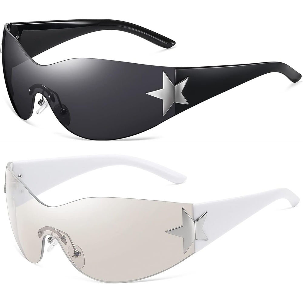 image:imageEiuizah Y2k Sunglasses for Women Men Shield Wrap Around Fashion Sunglasses Trendy Oversized Frameless Sun GlassesA2blackwhite Sliver