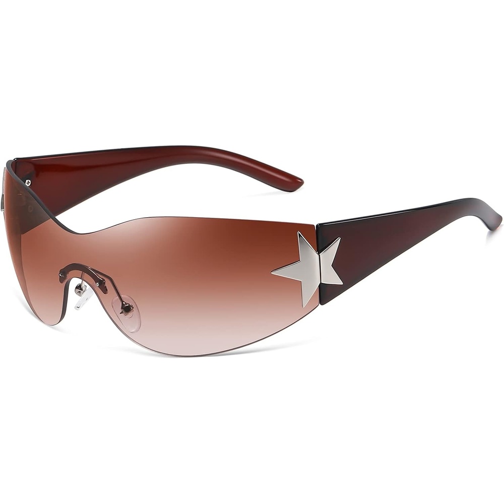 image:imageEiuizah Y2k Sunglasses for Women Men Shield Wrap Around Fashion Sunglasses Trendy Oversized Frameless Sun GlassesGradualbrown