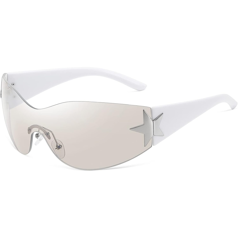 image:imageEiuizah Y2k Sunglasses for Women Men Shield Wrap Around Fashion Sunglasses Trendy Oversized Frameless Sun GlassesSolid White Frame Silver Lens