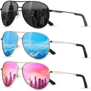 Eiuizah Polarized Aviator Sunglasses for Men Women UV400 Driving Shades(Black/Ice Blue/Pink)
