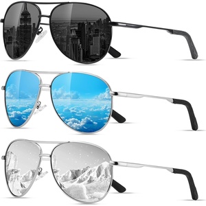 Eiuizah Polarized Aviator Sunglasses for Men Women UV400 Driving Shades(Black/Ice Blue/Silver)