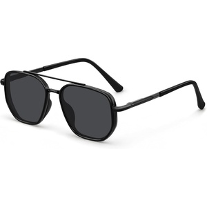 Eiuizah Tangle Free Polarized Square Aviator Sunglasses for Women UV400(A2. Black Frame Matte Black Arm Grey Lens)