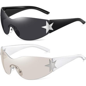 Eiuizah Y2k Sunglasses for Women Men Shield Wrap Around Fashion Sunglasses Trendy Oversized Frameless Sun Glasses(A1-black+transparent Sliver)