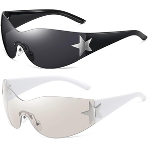 Eiuizah Y2k Sunglasses for Women Men Shield Wrap Around Fashion Sunglasses Trendy Oversized Frameless Sun Glasses(A2-black+white Sliver)