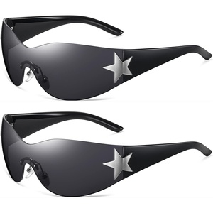 Eiuizah Y2k Sunglasses for Women Men Shield Wrap Around Fashion Sunglasses Trendy Oversized Frameless Sun Glasses(Black + Black)
