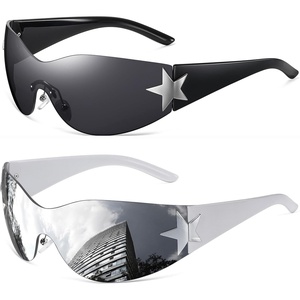 Eiuizah Y2k Sunglasses for Women Men Shield Wrap Around Fashion Sunglasses Trendy Oversized Frameless Sun Glasses(Black + Mirror Sliver Lens)