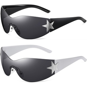 Eiuizah Y2k Sunglasses for Women Men Shield Wrap Around Fashion Sunglasses Trendy Oversized Frameless Sun Glasses(Black + White Frame)