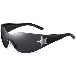 Eiuizah Y2k Sunglasses for Women Men Shield Wrap Around Fashion Sunglasses Trendy Oversized Frameless Sun Glasses(Black Frame Gray Lens)