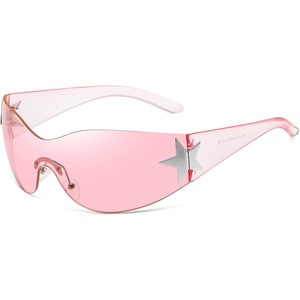 Eiuizah Y2k Sunglasses for Women Men Shield Wrap Around Fashion Sunglasses Trendy Oversized Frameless Sun Glasses(Clear Pink)