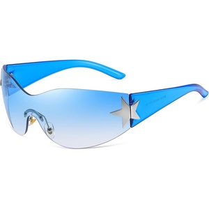 Eiuizah Y2k Sunglasses for Women Men Shield Wrap Around Fashion Sunglasses Trendy Oversized Frameless Sun Glasses(Gradual Blue)