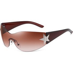 Eiuizah Y2k Sunglasses for Women Men Shield Wrap Around Fashion Sunglasses Trendy Oversized Frameless Sun Glasses(Gradualbrown)